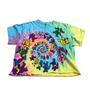 Liquid Blue Y2K Grateful Dead Tie Dye Crop Top T-shirt Sz S Colorful Y2K Vibes